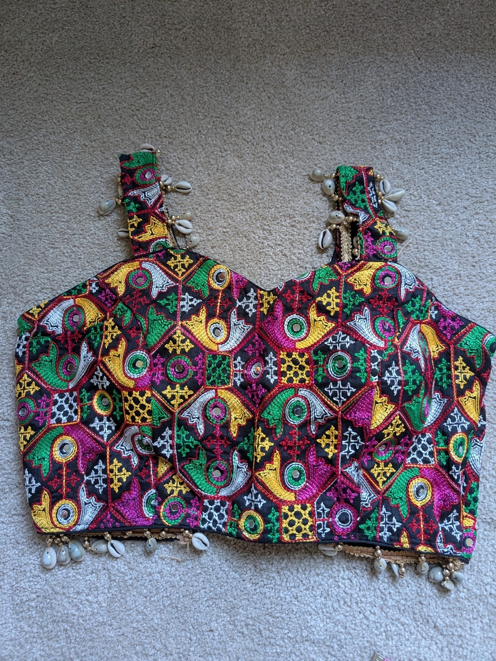 Embroidered Multicolor Crop Top with Shell Trim
